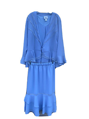 #ad 3K Fashion 3Pcs Rhinestone Trim Tierred Formal Skirt Suit Blue Size M $44.99