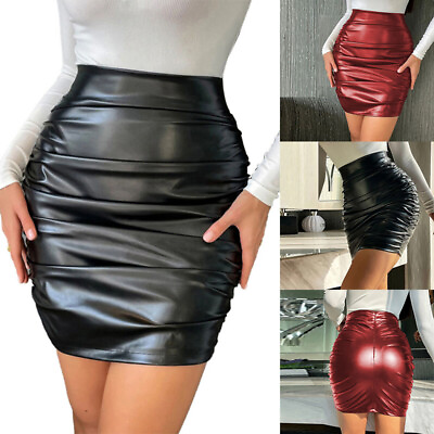 #ad US Womens PU Leather Pencil Skirt High Waist Invisible Bodycon Skirts Clubwear $5.57