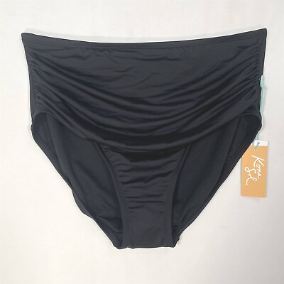 Kona Sol Bikini Bottom Womens Large High Waisted Shirred High Coverage Black $11.99