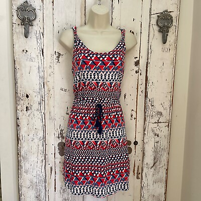 #ad Lucky Brand Size Medium Woman#x27;s Red White Blue Knit Pocketed Casual Summer Dress $39.99