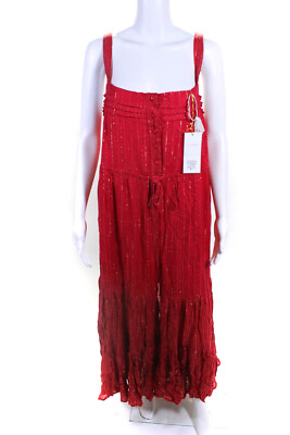 #ad Sundress Womens Luci Button Front Metallic Stripe Maxi Dress Red Gold Size M L $73.19