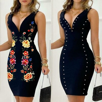 Womens Sexy V Neck Bodycon Mini Dress Ladies Evening Party Cocktail Dresses # $15.72