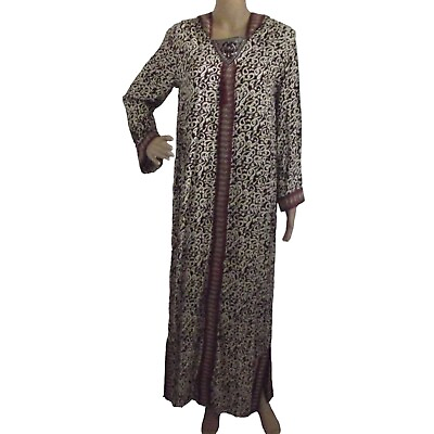 #ad ASA Long Maxi Dress Petite SP Burgundy Beige Print Hooded Caftan embellished PS $24.99