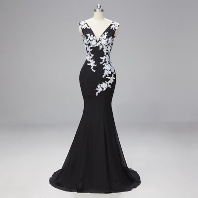 #ad Designers Women Sexy Party Dress Sleeveless V Neck Chiffon Fishtail Plus Dress $172.99
