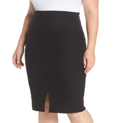 Caslon Women#x27;s Skirt Pencil Plus Size Off Duty Front Slit Pull On Black Size 3X $23.94