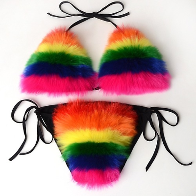 #ad Women Sexy Faux Fur Bikini Swimsuit Push up Bra Bikini Set Swimwear Beachwear AU $155.06