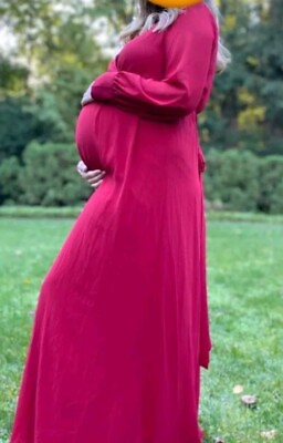 #ad RICARICA Pink Long Sleeve Maxi Dress Maternity Size S #C $149.10