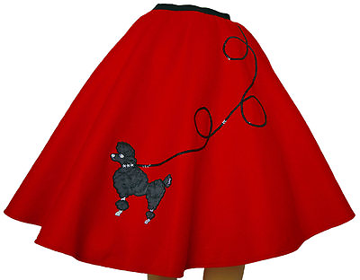 #ad Red FELT Poodle Skirt Girl Size LARGE Ages 10 12 Waist 23quot; 30quot; L: 23quot; $29.95
