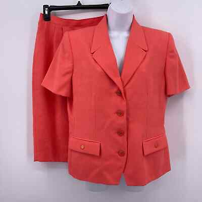 #ad Vintage Morgan Taylor Sz 12P Coral Pencil Skirt Suit Short Sleeve Blazer Jacket $20.84