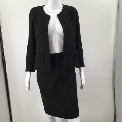 Chanel Boutique Womens Skirt Suit Black Pockets Long Sleeve Zipper Pockets 34 $799.99