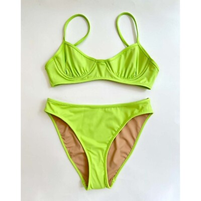 #ad Nu Swim Women Bikini Set Lime Green XXL Underwire Pluto Top High Cut Bottom NEW $125.00