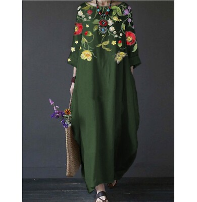 #ad Plus Size Ladies Sundress Gown Womens Loose Summer Floral Boho Kaftan Maxi Dress $17.99