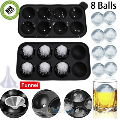 Round Ice Cube Ball Maker Tray Silicone Sphere Mold Bar Whiskey Cocktails Funnel $7.99