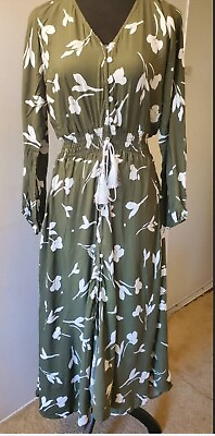 #ad Women Dress Maxi Floral print Boho V Neck Button up Slit Long Sleeve $34.99