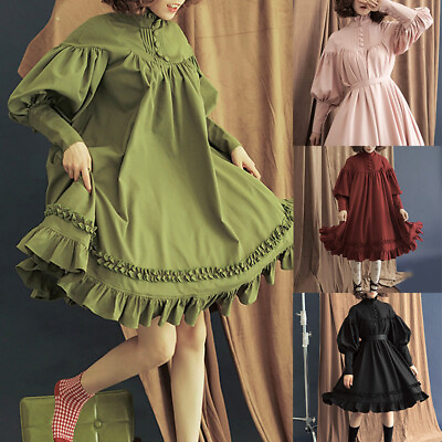 Women Lace Gothic Ruffle Dress Vintage Lolita Dress Japanese Kawaii Cute Dresses $25.19