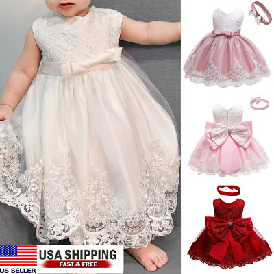 #ad Newborn Baby Girl Lace Flower Dresses Princess Bow Tulle Dress Party Skirts $17.89