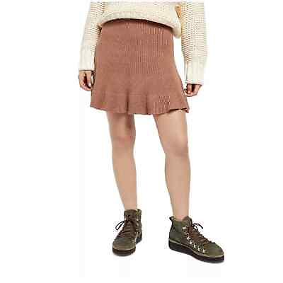 #ad FREE PEOPLE Skirt Womens Small Brown Short Knitted Ruffled Stretch Comfy $60 $18.99