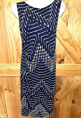 Tommy Bahama Summer Sun navy patterned knee length shift dress sz M sleeveless $29.00