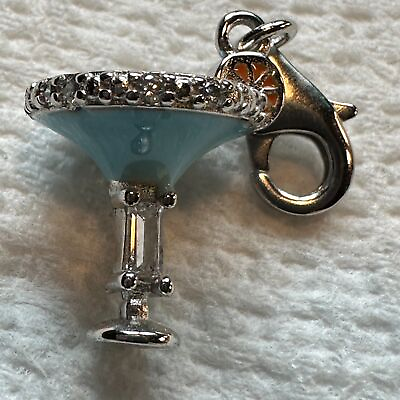 #ad Blue Cocktail Glass Trendy Dangle 925 Sterling Silver $23.60