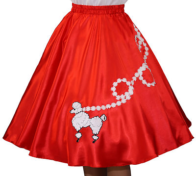 #ad Red SATIN Poodle Skirt Adult Size LARGE Waist 35quot; 41quot; Length 25quot; $32.95