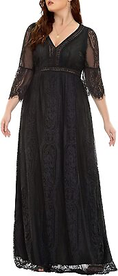 #ad Women#x27;s Plus Size Boho Maxi Floral Lace Bohemian Wedding Dress V Neck Flowy Long $143.07