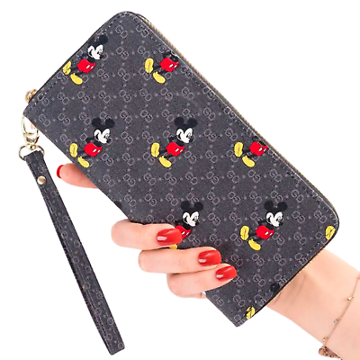 Black Women Wallets Cute Mickey Mouse Disney Purse Cash Credit Phone Holder Bag $16.89