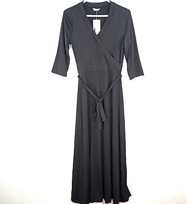 #ad Meaneor Women V Neck 3 4 Sleeves Wrap Waist Long Maxi Dress Black Small $14.99