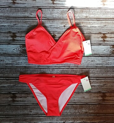 #ad NWT Swimsuit Bikini 2ps Set Bright Ribbed Size Medium $20.80