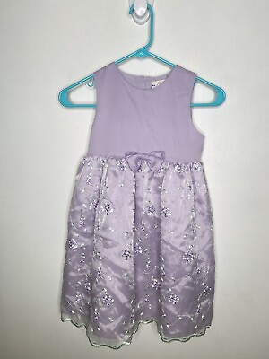#ad BT Kids Floral Embroidered Overlay Dress Girls Size 6 6X Sleeveless Purple Party $12.99