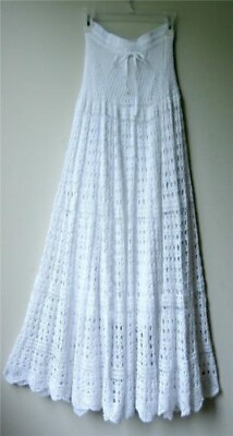 #ad #ad QUIRKY GOTH BOHO LUCKY amp; COCO WHITE FULL MAXI CROCHET SKIRT WITH LINING M $159.00