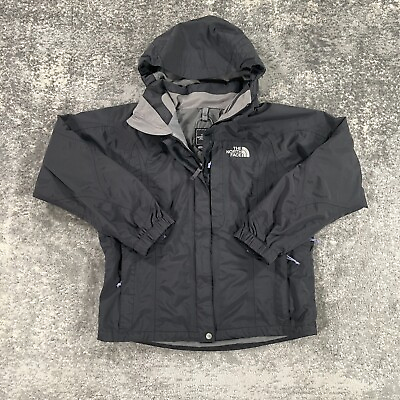 #ad North Face Jacket Womens Medium M Black Hyvent Rain Coat Full Zip Removable Hood $29.98