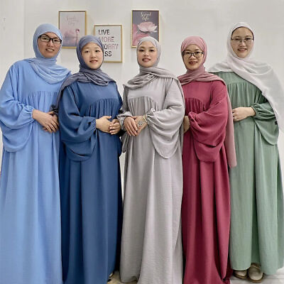 #ad #ad Muslim Women Long Sleeve Maxi Dress Abaya Kaftan Dress Turkey Arab Robe Islamic C $51.19