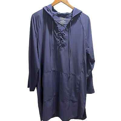 #ad L.L. Bean Beach Cover Up Hooded Lace Up Tunic Navy Blue Size Lg $34.00