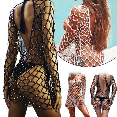 #ad Sexy Women Fishnet Mesh Bikini Cover Up Bathing Summer Beach Dress Swimwear Suit $20.02
