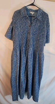 #ad Vintage Anna Maxwell Denim Maxi Dress Plus Size 2X Blue Floral $39.98