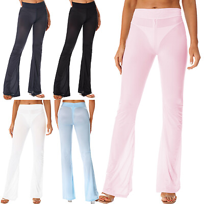 #ad Women#x27;s Sheer Mesh Flare Cover up Pants Swimsuit Bikini Bottom Sexy Yoga Pants $13.90