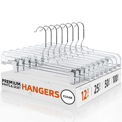 #ad 12 Pack 14 inch Clear Plastic Skirt Hangers with Adjustable Clips Pants 12PC $26.19