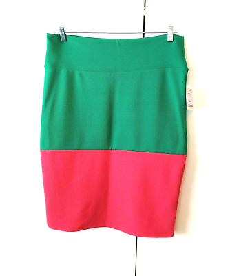 #ad #ad NEW WOMEN#x27;S LULAROE CASSIE GREEN AND CORAL COLORBLOCK PENCIL SKIRT PLUS SIZE 2XL $39.99