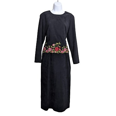 #ad #ad Positive Attitude Women#x27;s Black Maxi Dress Long sleeve embroidered floral size 8 $20.61