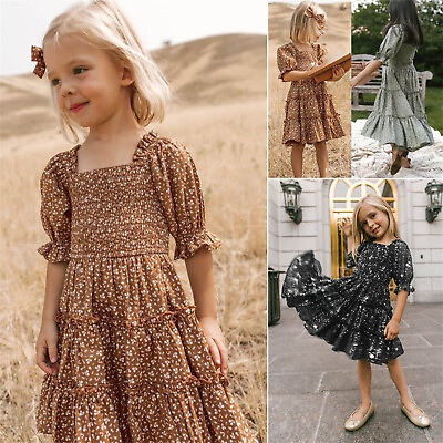 #ad Kids Baby Little Girls Summer Puff Sleeve Floral Backless Princess Dress Ruffle $22.68
