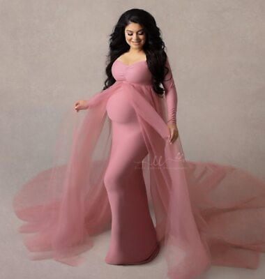 #ad Maternity Dresses Photography Props Shoulderless Pregnancy Long Dress Maxi Gown $33.99
