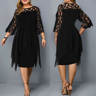 #ad Plus Size Women Midi Dress Lace Ladies Evening Cocktail Formal Party Sexy Dress $16.28