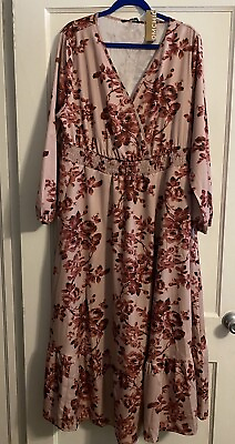 #ad Bloomchic Women’s Long Sleeve Ruffle Hem Maxi Dress 18 20 2x Floral Mauve $18.99