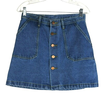#ad Yimeixuan Women#x27;s Button Front Denim Mini Skirt Size Medium Blue Jean $5.87