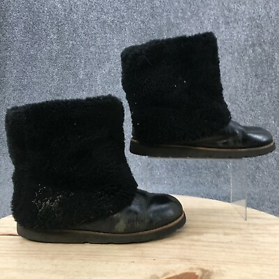 UGG Australia Boots Womens 9 Winter Snow Shearling Ankle Black Leather R Toe $31.99