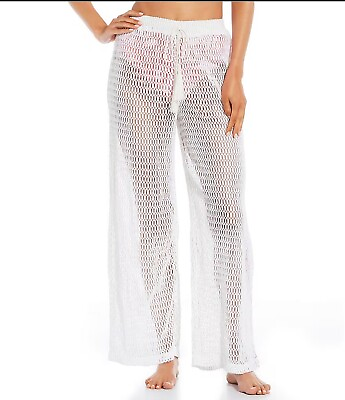 #ad Gianni Bini Crochet High Waisted White Swimsuit Cover Up Pants Medium $36.00