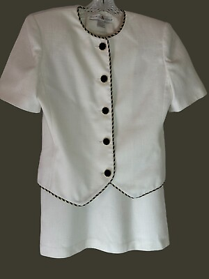 #ad ⭐️Women’s Preswick amp; Moore Size 8 Skirt Suit White Blackamp; Gold Trim $27.90