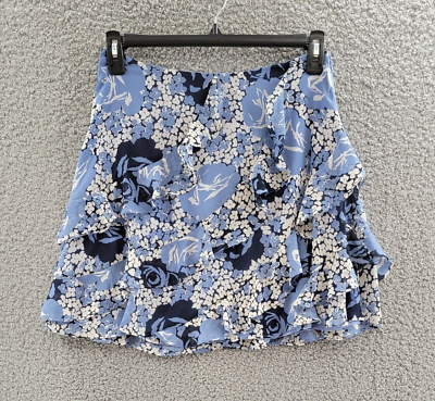 #ad LAUREN Ralph Lauren Floral Printed Ruffled Short Skirt Women#x27;s 4 Blue Zip Close $46.59
