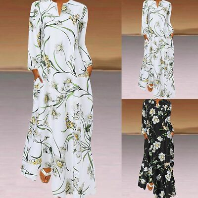 #ad Women Summer 3 4 Sleeve V Neck Party Maxi Dress Ladies Holiday Kaftan Long Dress $25.11