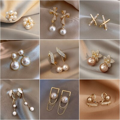 Elegant Pearl Crystal Stud Earrings Drop Dangle Wedding Party Women Jewelry Gift C $2.35
